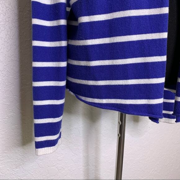 White + Warren blue white striped open front cardigan sweater size Large - Picture 4 of 11